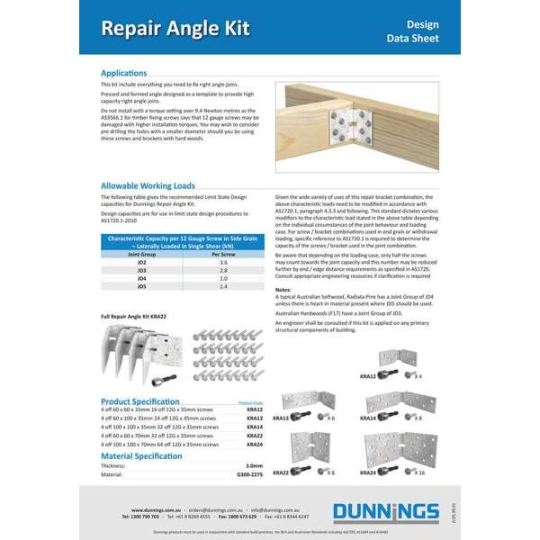 Angle Bracket Repair Kit 60 x 60 x 35mm - 4 Pack