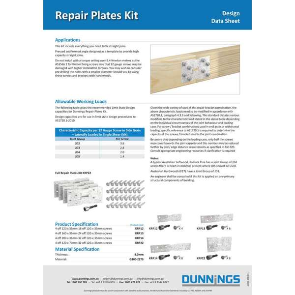 Plate Bracket Repair Kit 120 x 35mm - 4 Pack