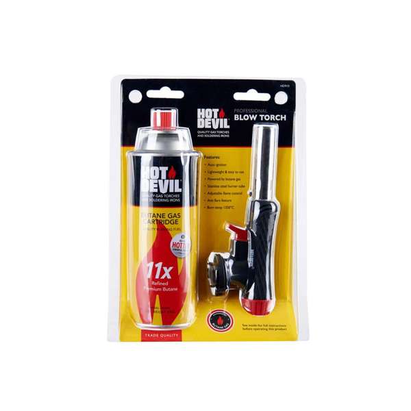 Hot Devil Professional Blow Torch with Butane Gas Cartridge HD910