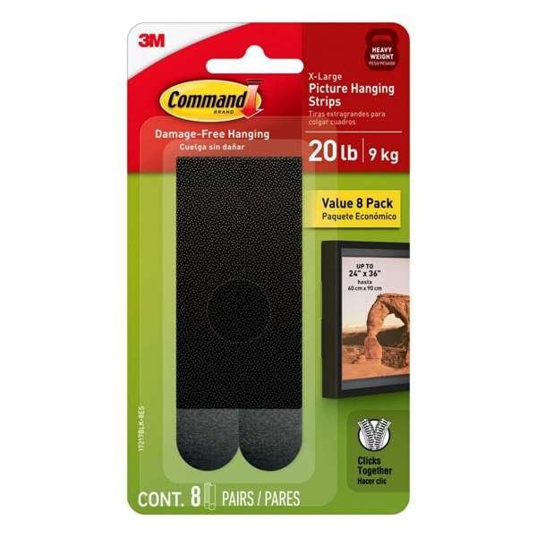 Command Black Picture Hanging Strips 9kg - 8 Pairs