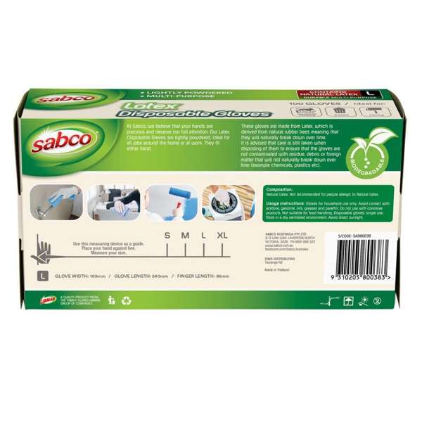 Sabco Gloves Latex Large - 100 Pack