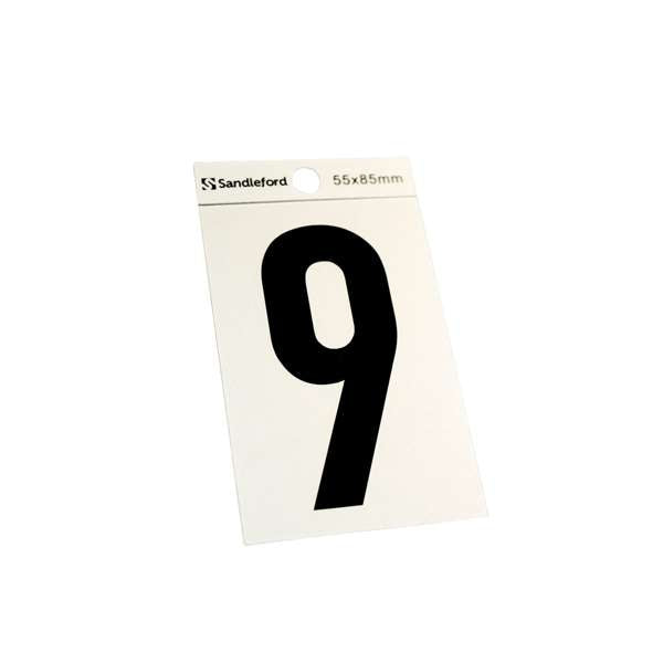 Sandleford 85mm Silver/Black Self Adhesive House Number 9