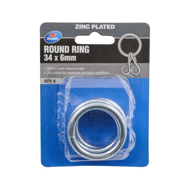 Zenith 34 x 6mm Zinc Plated Round Ring - 4 Pack