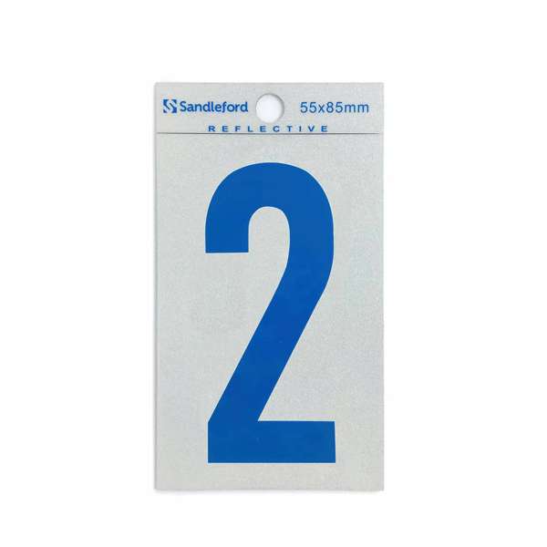 Sandleford 85mm Reflective Blue Self Adhesive House Number 2