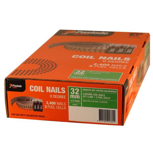 Paslode 32 x 2.7mm Impulse Hot Dip Galvanised Coil Nails - 2400 Box