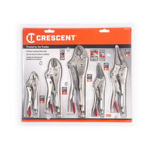 Crescent Locking Plier Set Curved & Long Nose - 5 Piece