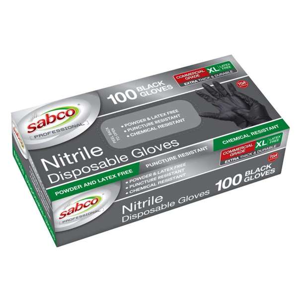 Sabco Nitrile Disposable Gloves Extra Large Black - 100 Pack