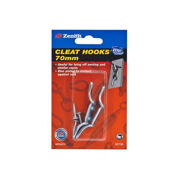 Zenith 70mm Zinc Plated Cleat Hooks - 2 Pack