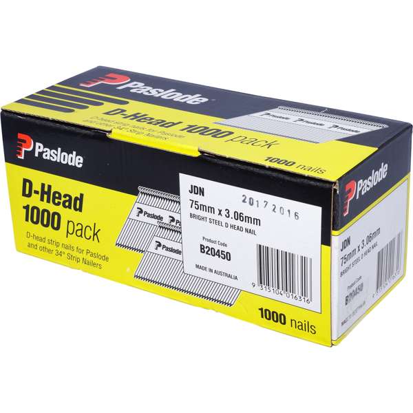 Paslode 75 x 3.06mm Bright D Head Framing Nail - 1000 Pack