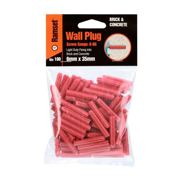 Ramset Wall Plug Red 6 x 35mm (100pk)