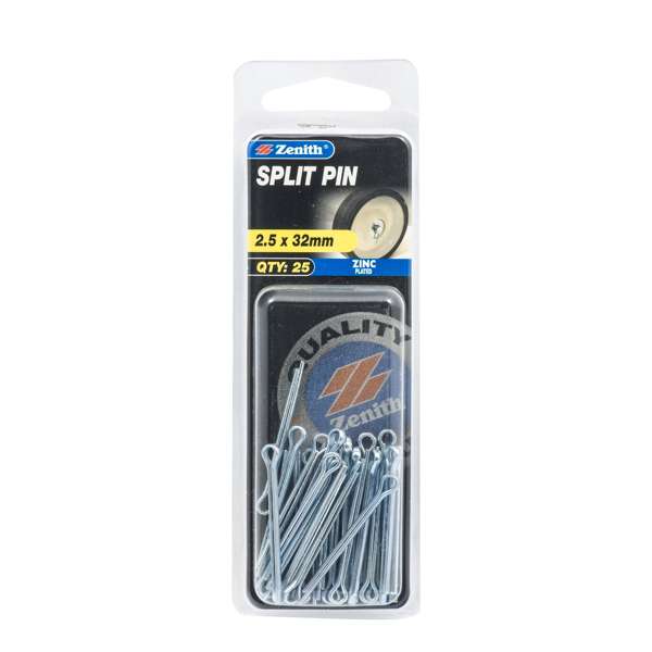 Zenith 2.5 x 32mm Zinc Plated Split Pins - 25 Pack