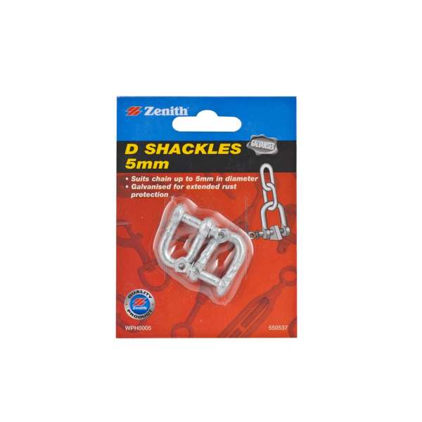 Zenith 5mm Galvanised D Shackle - 2 Pack