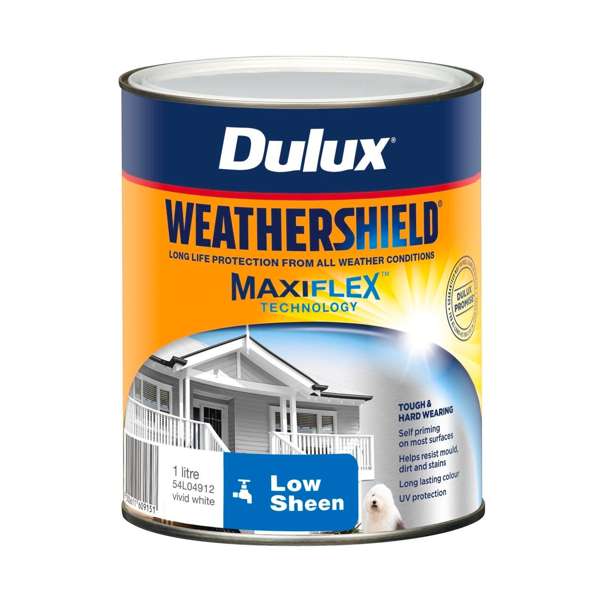 Dulux 1L Vivid White Low Sheen Weathershield Exterior Paint