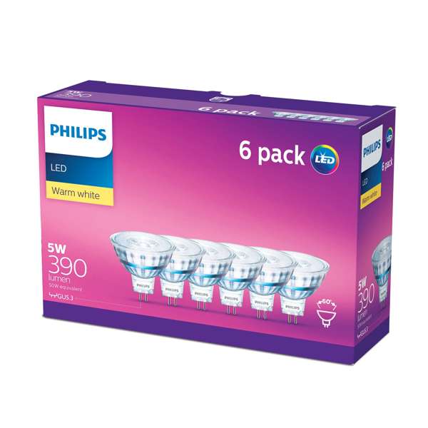 Philips MR16 LED 390Lm Warm White 5W Spot - 6 Pack