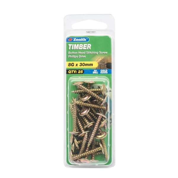 Zenith 8G x 30mm Button Head Timber Stitching Screws - 25 Pack