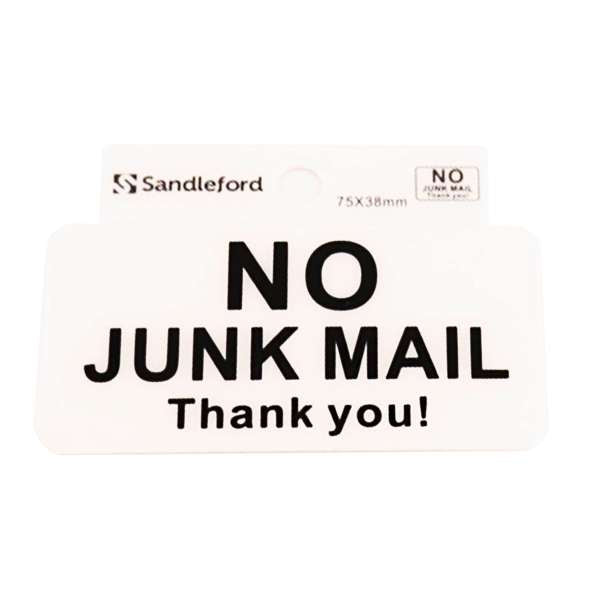 Sandleford 75 x 38mm No Junk Mail Self Adhesive Sign