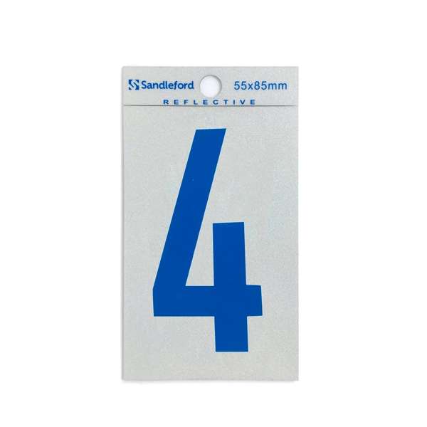 Sandleford 85mm Reflective Blue Self Adhesive House Number 4