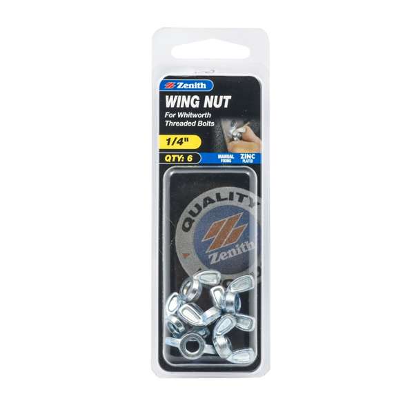 Zenith 1/4" Zinc Plated Wing Nuts - 6 Pack