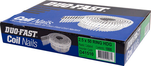 Duo-Fast 0Deg Heavy Duty Galvanised Duo Coil Ring Nail 1800pk - 2.5 x 50mm