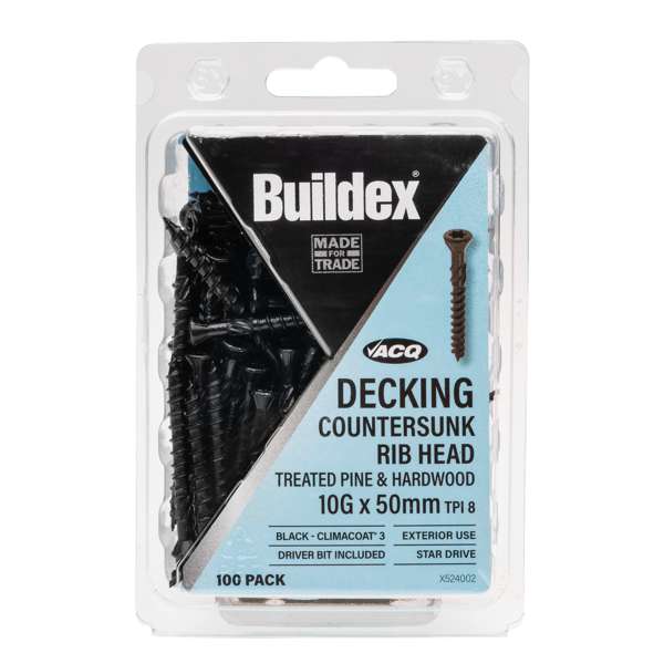 Buildex 10G x 50mm Black Decking Screws - 50 Pack