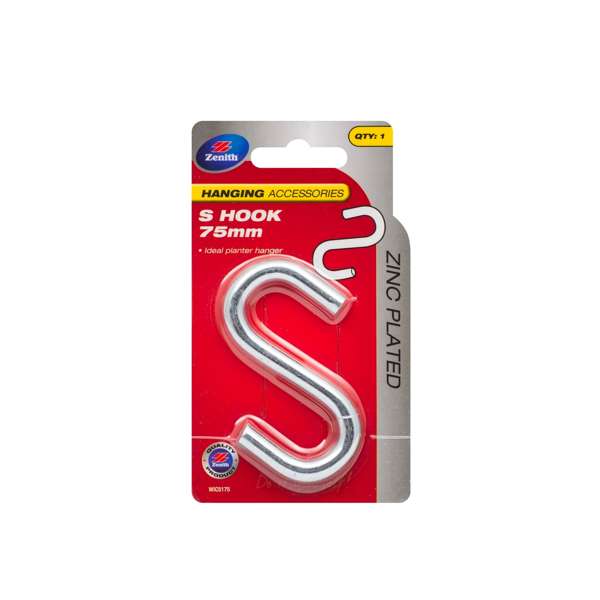 Zenith 75 x 7.6mm Zinc Plated S Hook