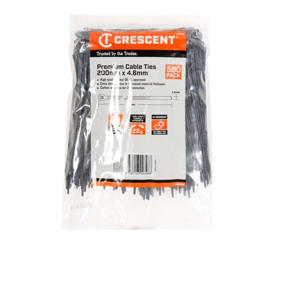 Crescent Cable Ties Black 200 x 4.6mm - 500 Pack