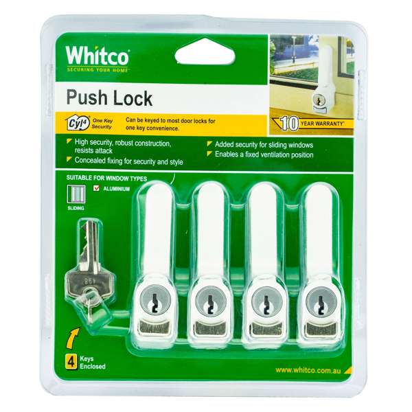 Whitco 4 Pack Sliding Window Push Lock - White