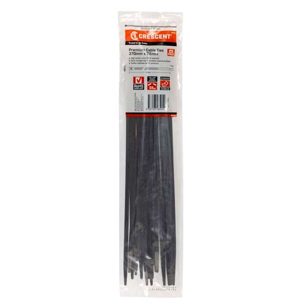 Crescent Cable Ties Black Heavy Duty 370mm x 7.6mm - 25 Pack