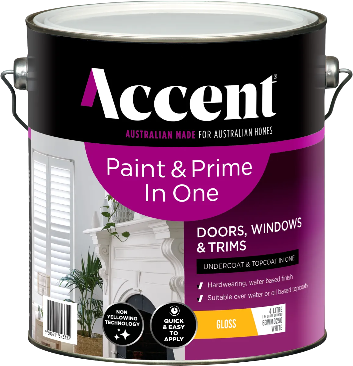 Accent Paint & Prime Doors Windows Trim White 4L