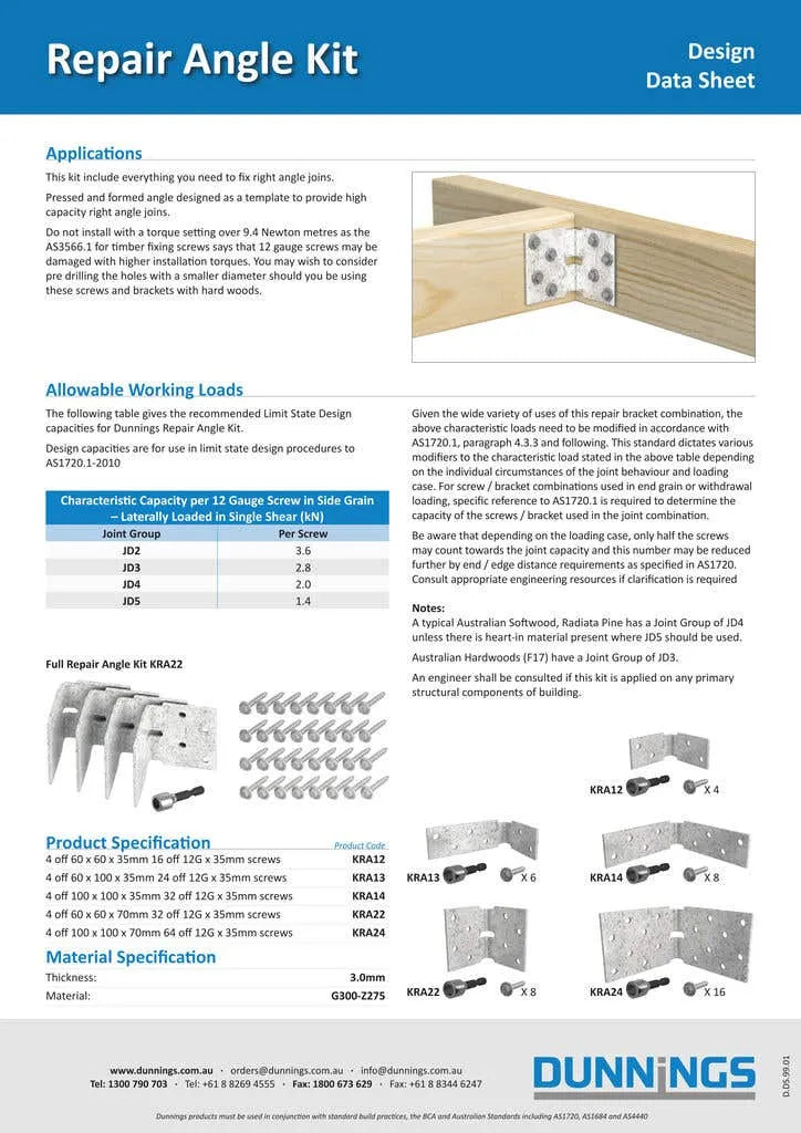 Angle Bracket Repair Kit 60 x 60 x 70mm - 4 Pack