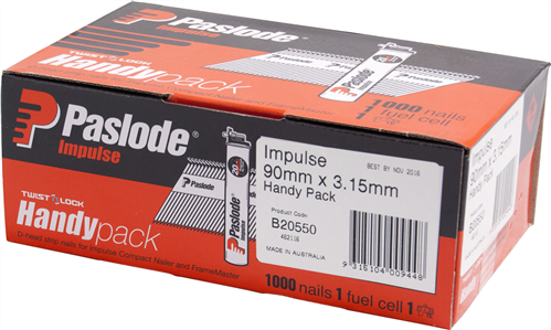 Paslode Impulse (Gas) Bright Steel D Head Nail HP 1000pk - 90 x 3.15mm