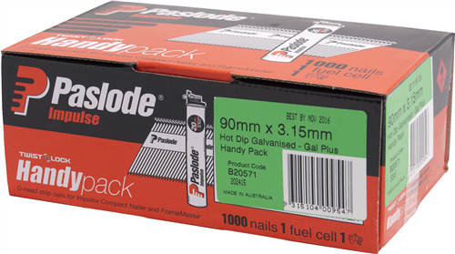 Paslode Impulse (Gas) Heavy Duty Galv D-Head Nail HP 1000pk - 90 x 3.15mm #B20571
