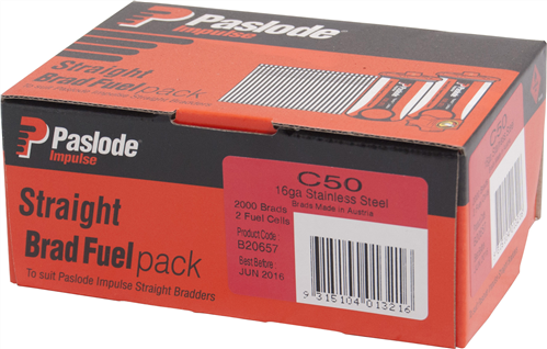 Paslode Impulse (Gas) Straight Brads 16G C-Series Stainless Steel BFP 3000pk - 50mm #B20657
