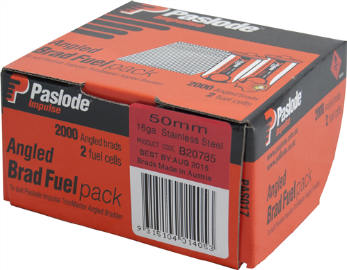 Paslode Impulse (Gas) Angled Brads 16G Stainless Steel 2000 -50mm #B20785