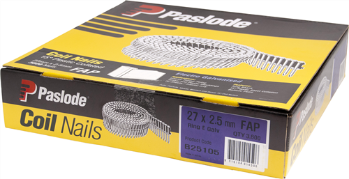 Paslode Electro Galv 15Deg Plastic Collated Ring Nails 3600pk - 27 x 2.5mm #B25105
