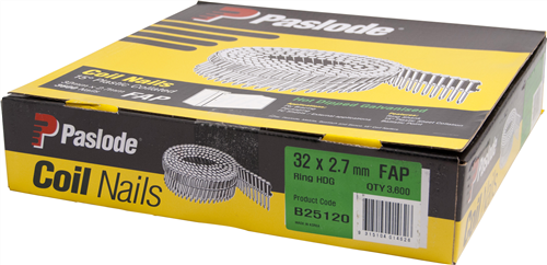 Paslode HD Galv 15Deg Plastic Collated Coil Ring Nails 3600pk - 32 x 2.7mm #B25120
