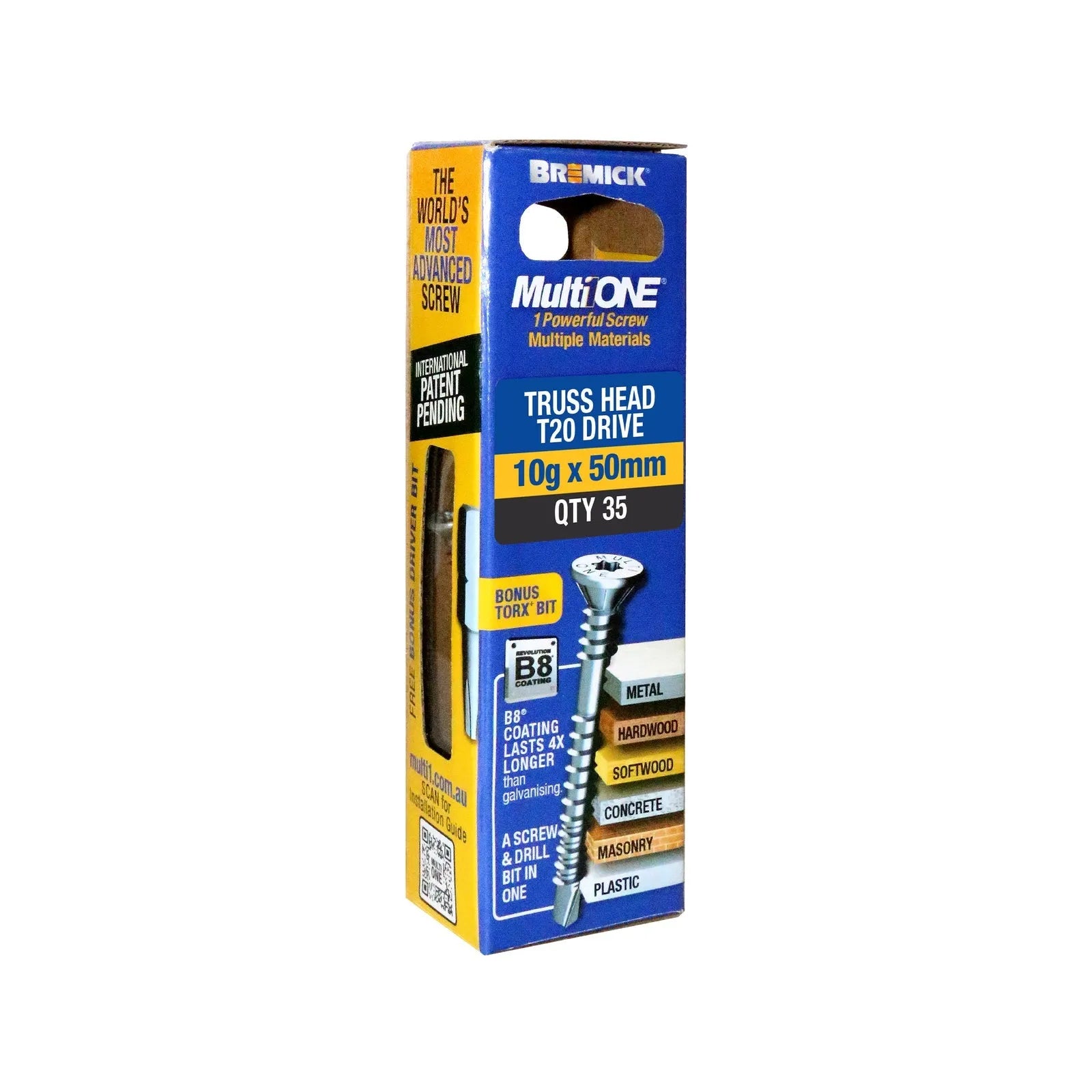 Bremick Screw MultiOne Countersunk Truss Head 20 B8 Coated 10g x 50mm - 35 Pack