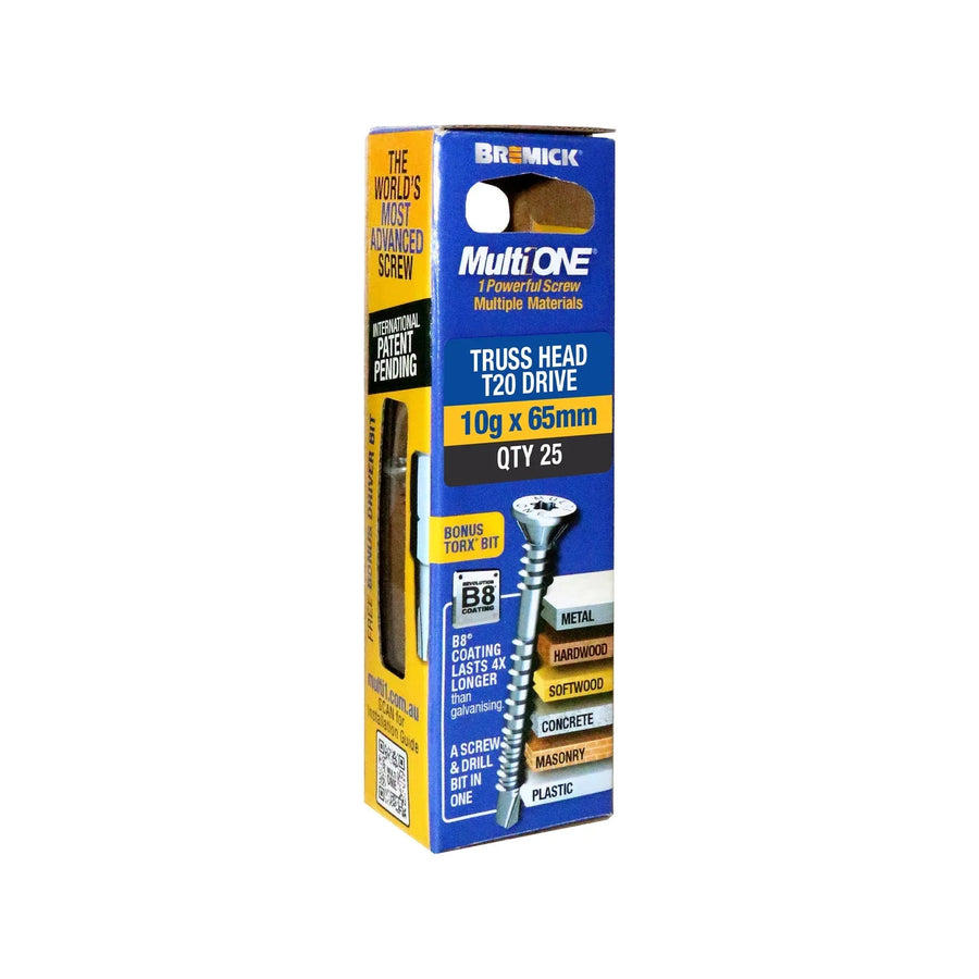 Bremick Screw MultiOne Countersunk Truss Head 20 B8 Coated 10g x 65mm - 25 Pack
