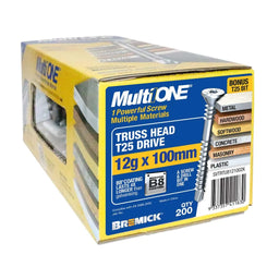 Bremick Screw MultiOne Countersunk Truss Head 25 B8 Coated 12g x 100mm - 200 Pack