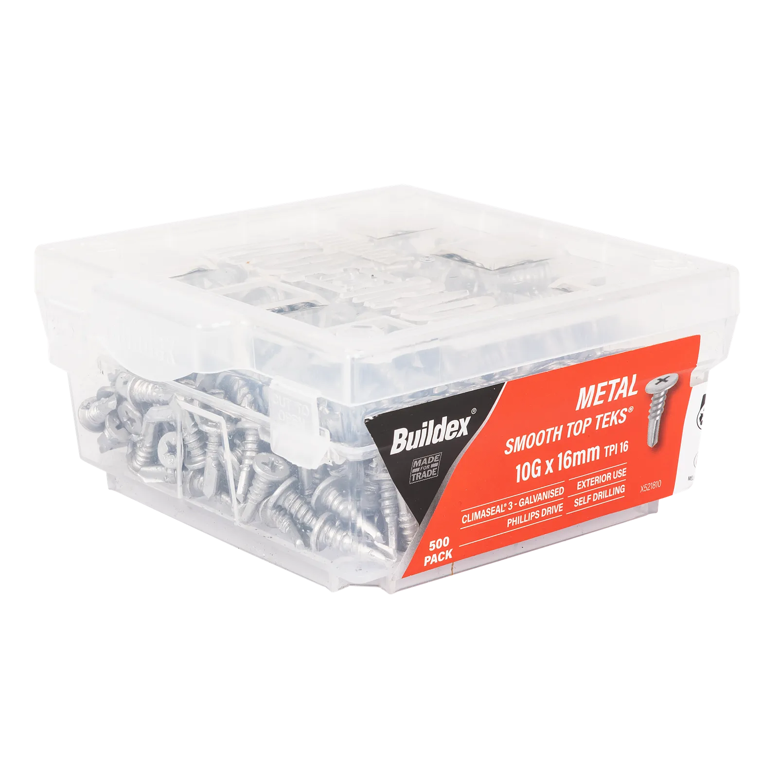 Buildex 10g x 16mm Smooth Top Tek Screws - 500 Box