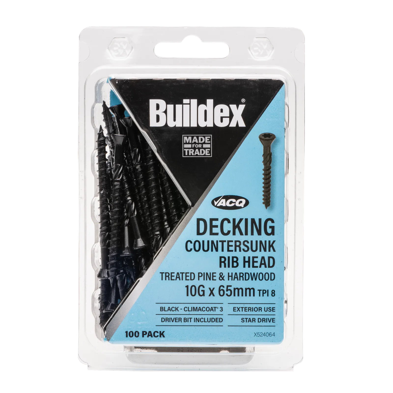Buildex 10g x 65mm Black Decking Screws - 100 Pack