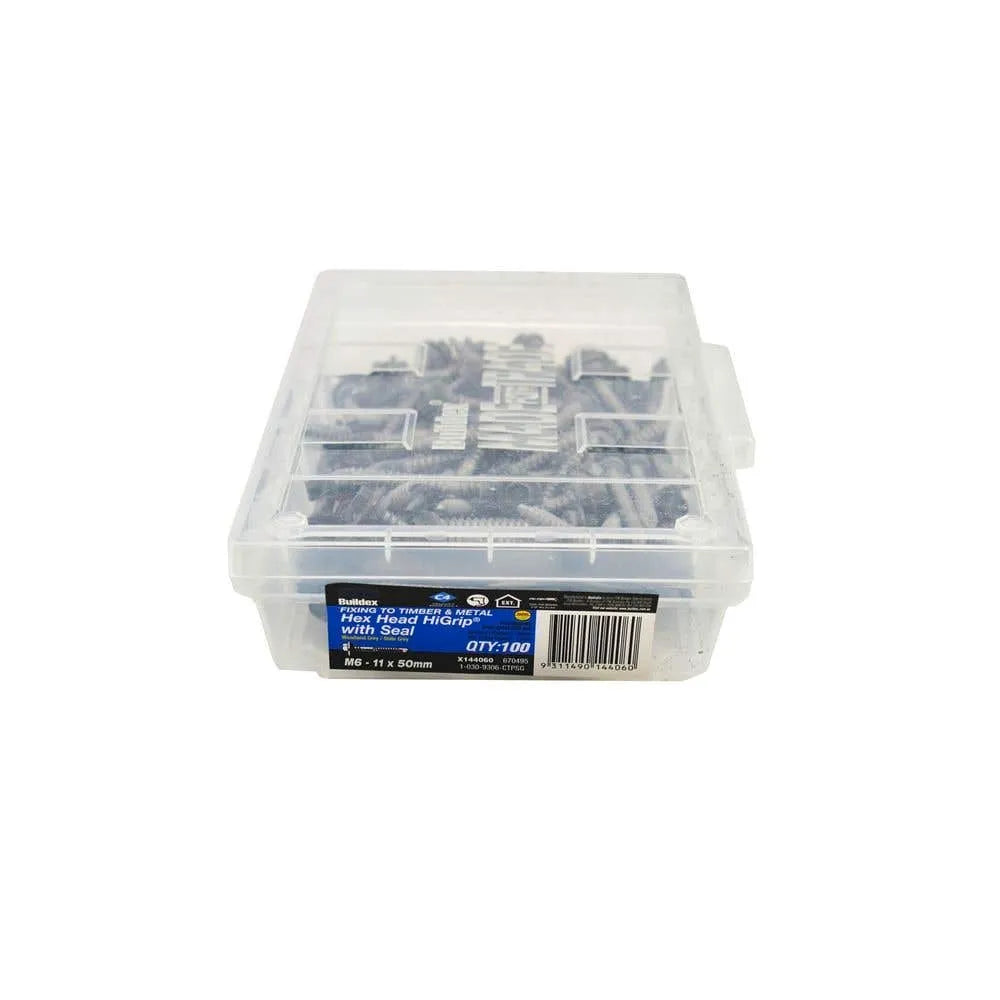 Buildex Hex Head HiGrip with Seal Woodland Grey M6 11 x 50mm - Box of 100