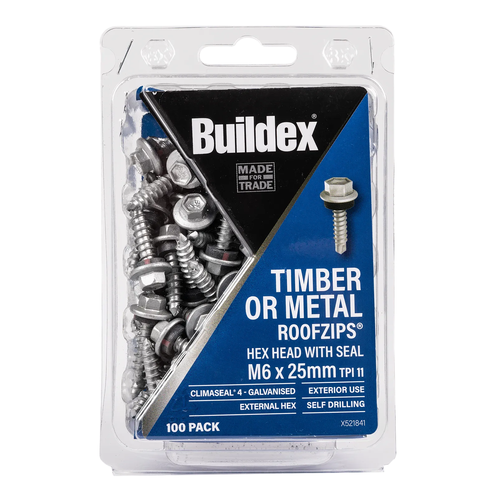 Buildex M6 x 25mm Roof Zip C4 Hex Head Screws - 100 Pack
