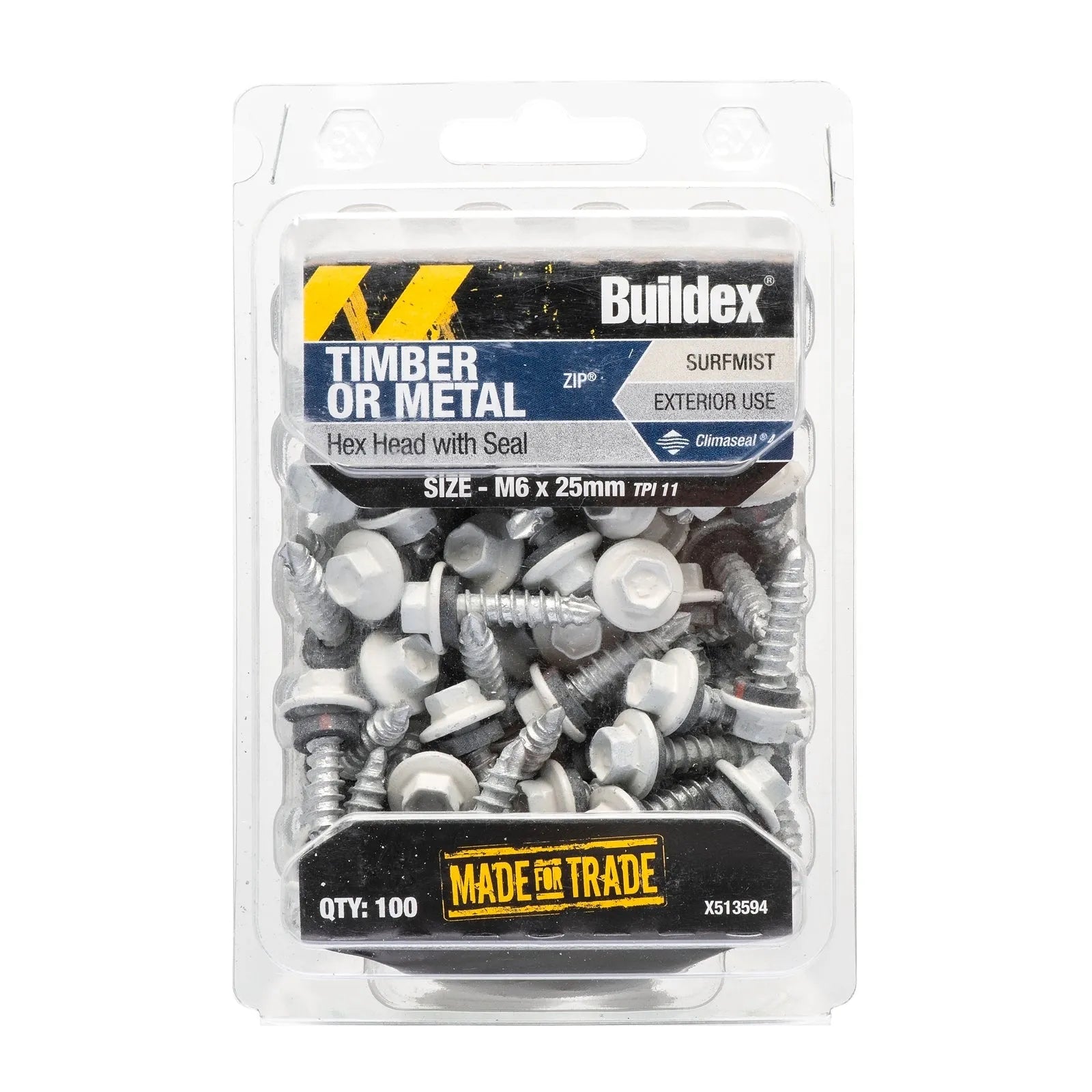 Buildex M6 x 25mm Surfmist Roof Zip C4 HexHead Screws - Box 100
