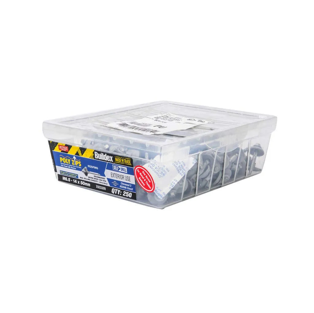 Buildex Poly Zips Hex Head with Washer M6.5-14 x 50mm - Box of 250