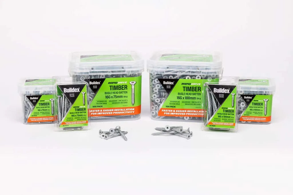 Buildex RapidDrive Zinc Alloy Bugle Head Batten Screws 16-8G x 75mm - 500pk