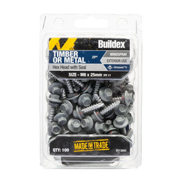 Buildex Roof Zip C4 HexHead Screws M6 x 25 Windspray Bx100