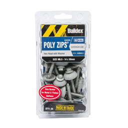Buildex Roofing Poly Zips Hex Head with Washer M6.5 - 14 x 50mm - 36 Pack