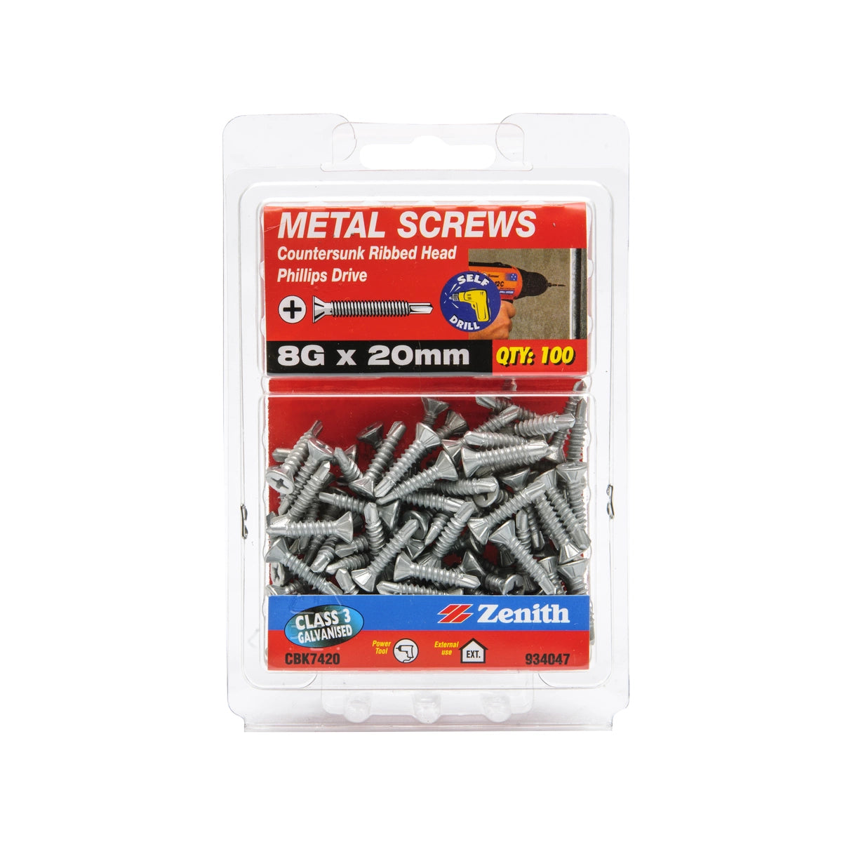 Zenith Metal Screws Countersunk Ribbed Head Gold Passivated 8G x 30mm 100 Pack