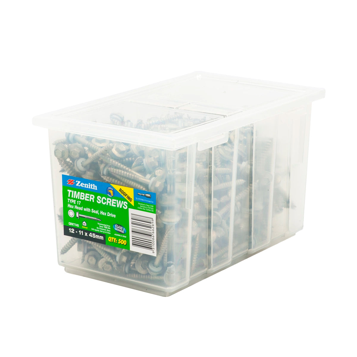Zenith Galvanised Hex Head Metal Screw with Seal 12G x 35mm 10 Pack